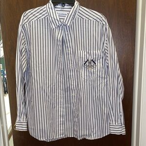 David Brooks women’s size 12 blue & white striped button-down shirt, 100% cotton